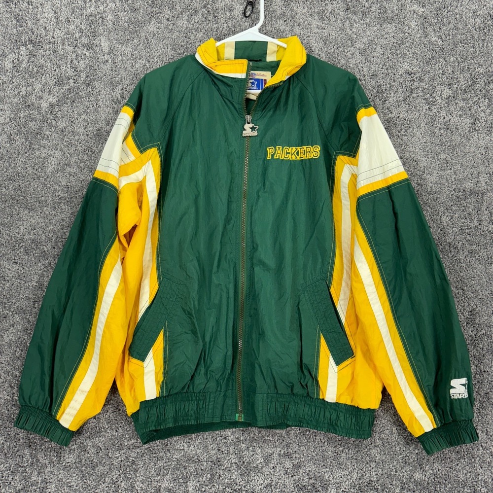Vtg Green Bay Packers Starter Jacket Mens Medium Zip Windbreaker Logo Sport City